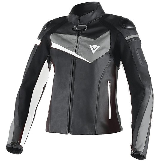 Motorcycle Jacket Women's Leather Dainese Model Veloster Black Anthracite White