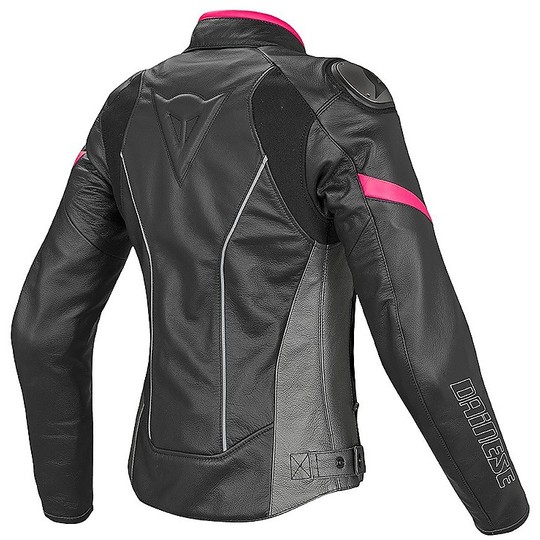 Motorcycle Jacket Women's Leather Dainese RACING D1 Perforated Black Anthracite Fuchsia