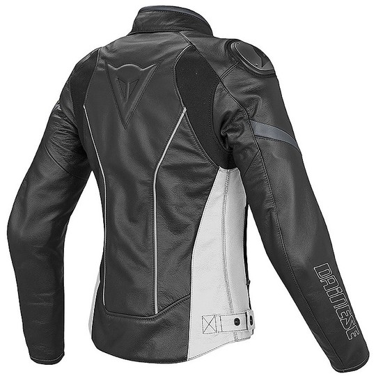 Motorcycle Jacket Women's Leather Dainese RACING D1 Perforated Black White Anthracite