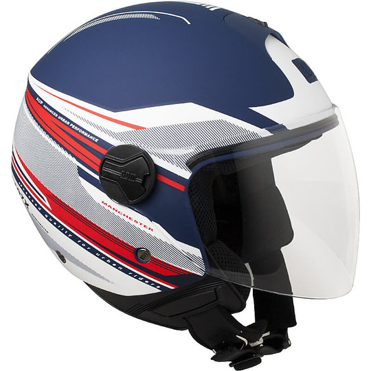Motorcycle Jet CGM Helmet with Long 107X Manchester White Blue Opaco