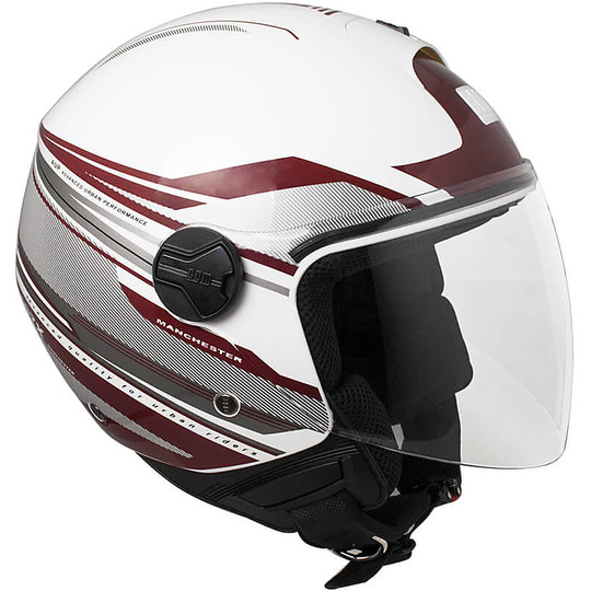Motorcycle Jet CGM Helmet with Long 107X White Manchester Red Visor