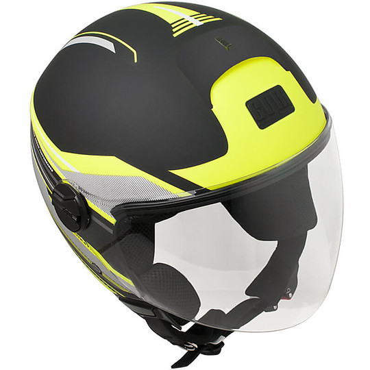 Motorcycle Jet CGM Helmet with Long 107X Yellow Black Opal Manchester Visor