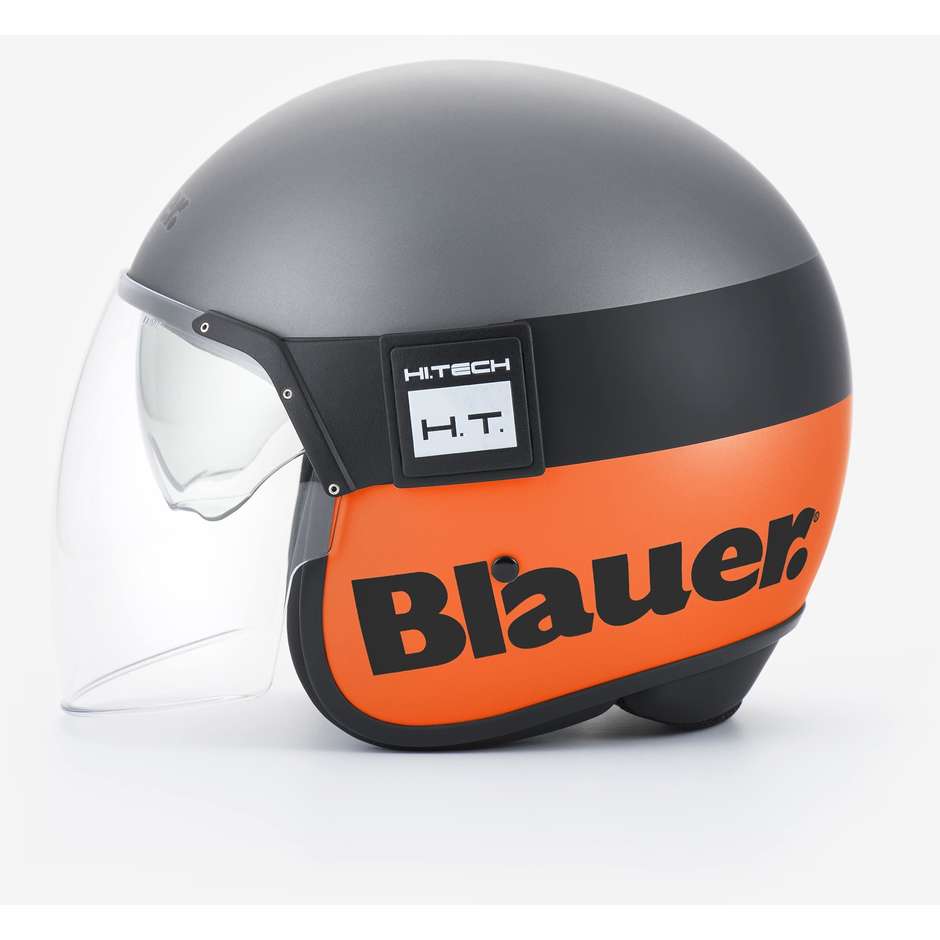 Motorcycle Jet Helmet in Blauer Fiber POD Gray Black Orange