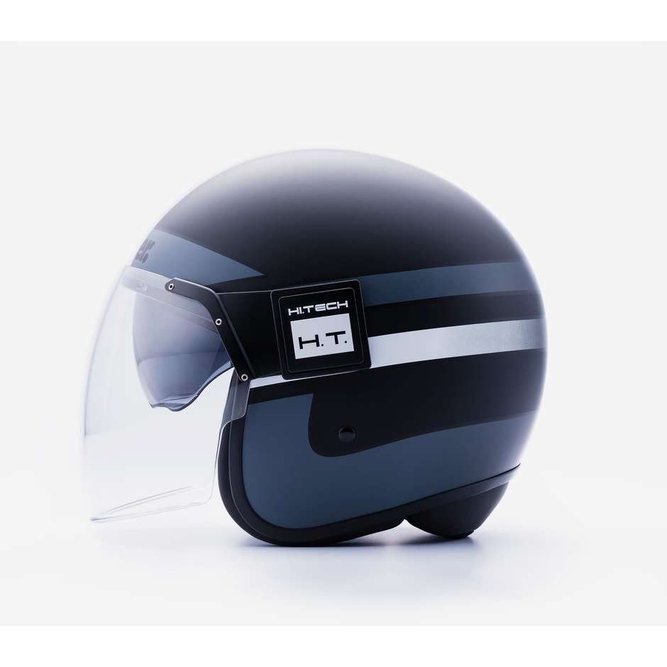 Motorcycle Jet Helmet in Blauer Fiber POD Stripes Matt Black Green