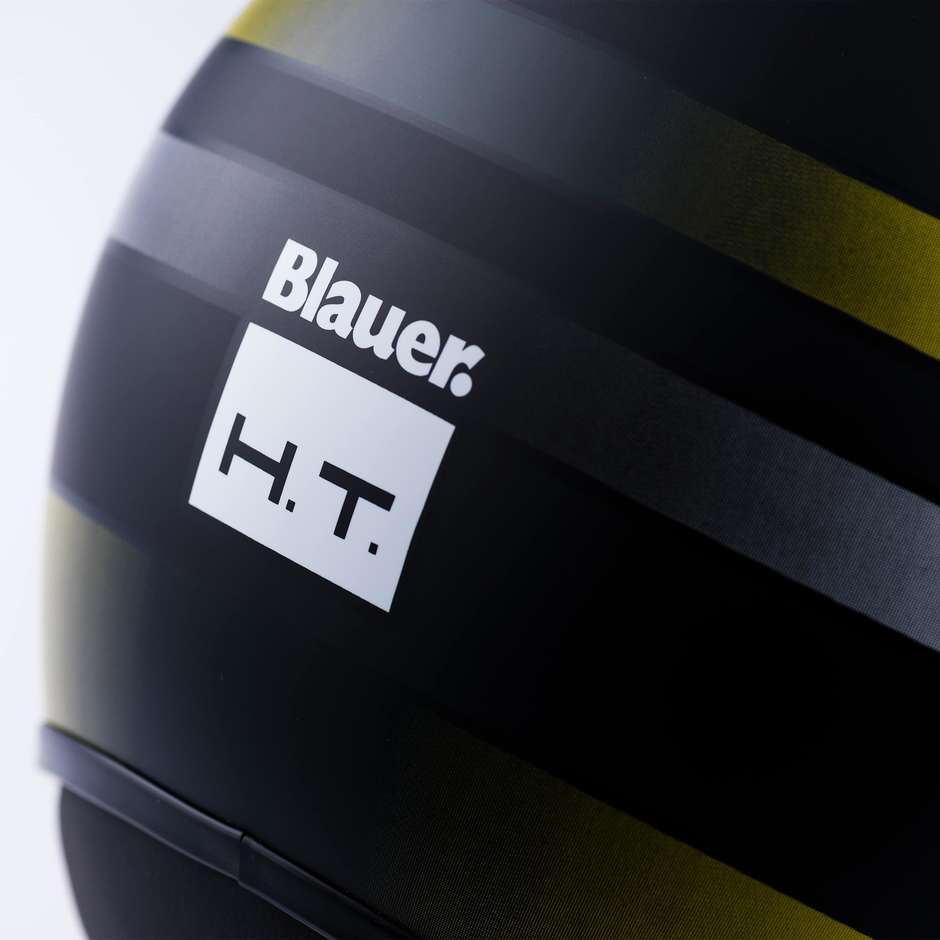 Motorcycle Jet Helmet in Blauer Fiber POD Stripes Matt Black Yellow