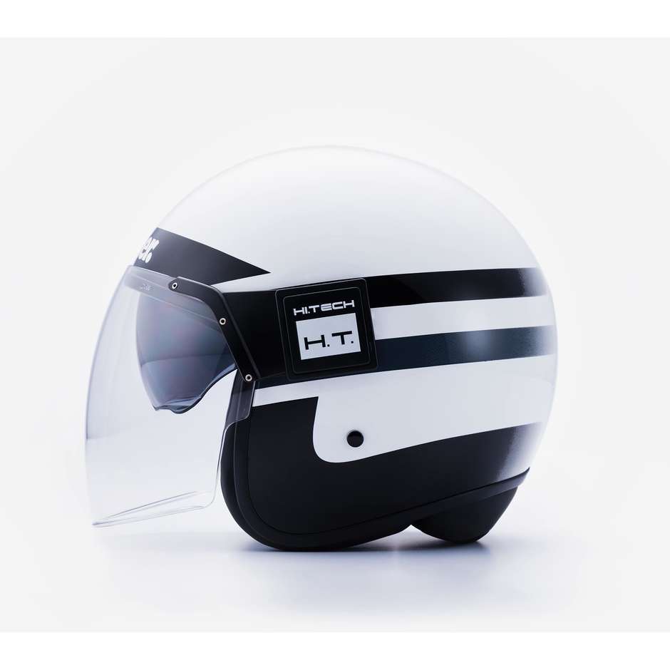 Motorcycle Jet Helmet in Blauer Fiber POD Stripes White Black