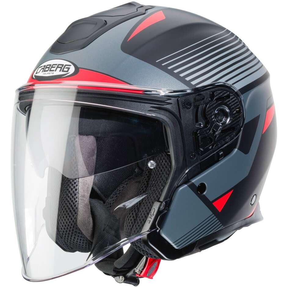 Motorcycle Jet Helmet in Caberg Fiber FLYON RIO Matt Black Anthracite Red