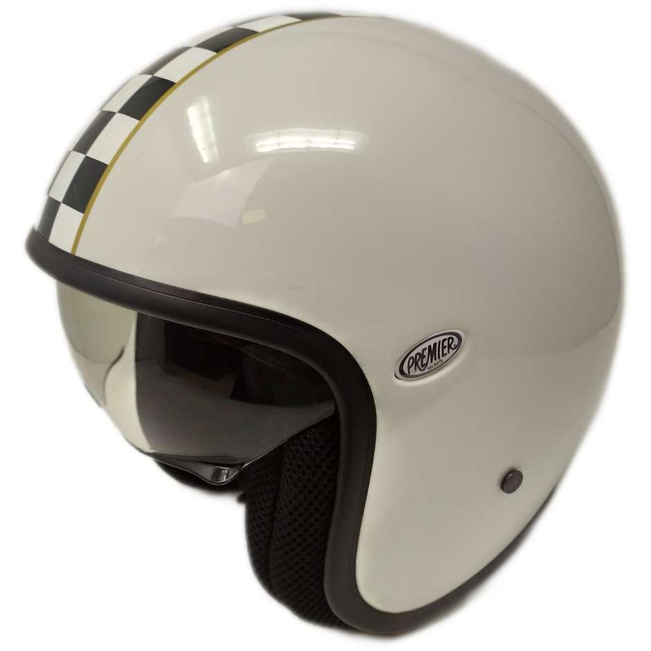 Motorcycle Jet Helmet in Custom Premier Fiber VINTAGE CK White Pearl