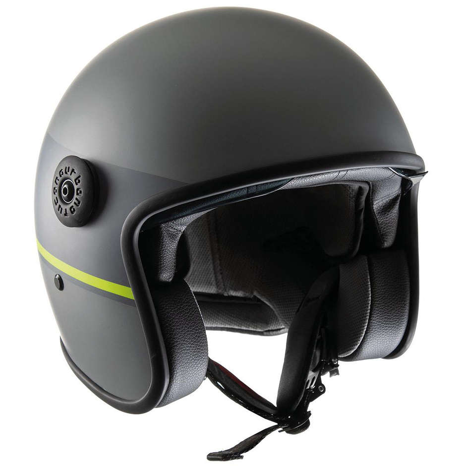 Motorcycle Jet Helmet in Tucano Urbano Fiber EL'JET 1300 Gray Yellow Line Opaque