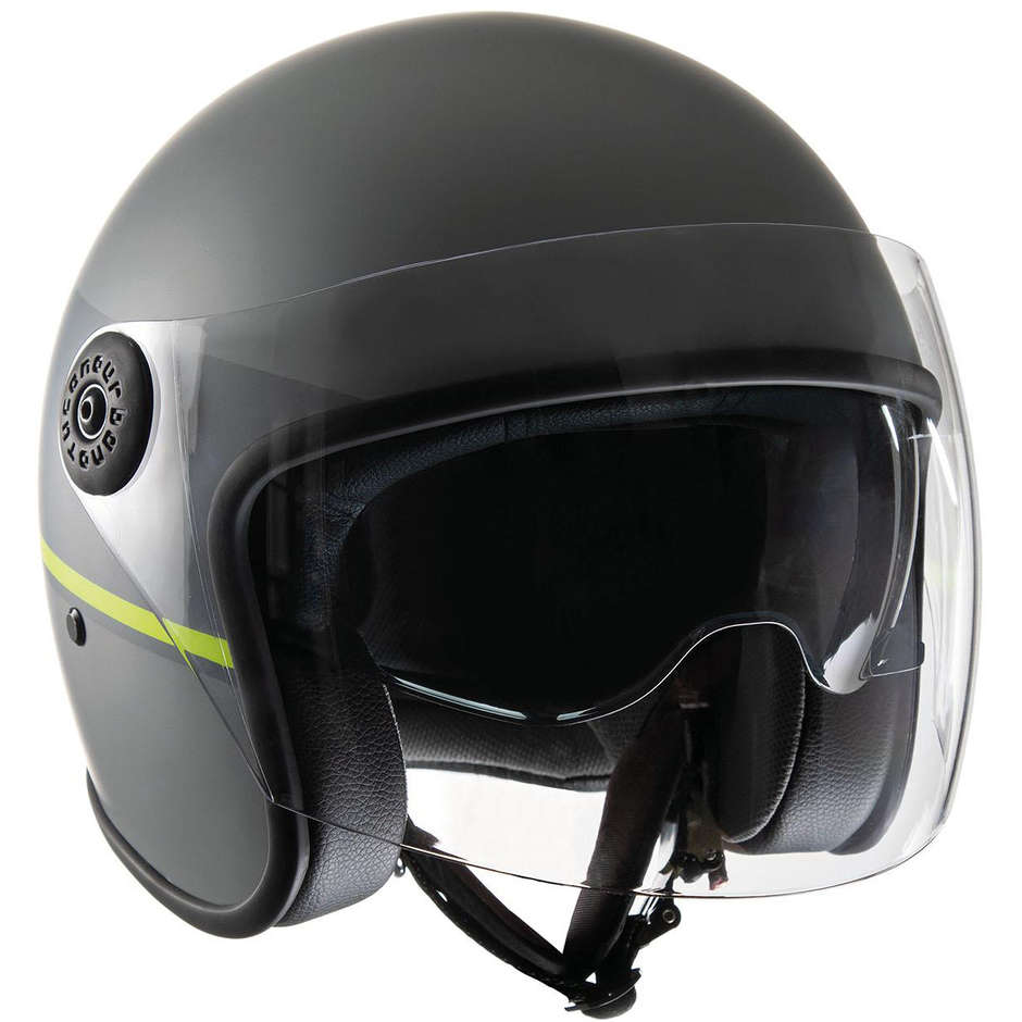 Motorcycle Jet Helmet in Tucano Urbano Fiber EL'JET 1300 Gray Yellow Line Opaque