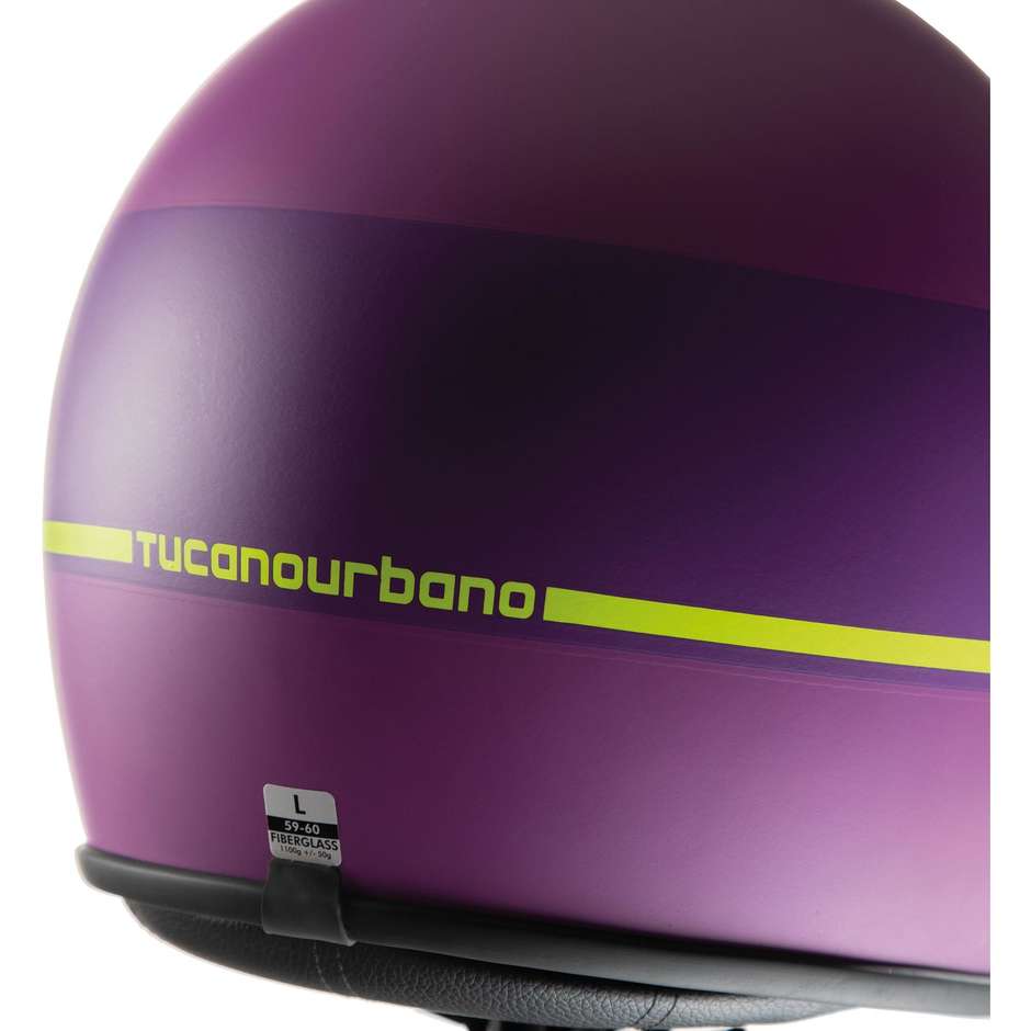 Motorcycle Jet Helmet in Tucano Urbano Fiber EL'JET 1300 Violet Yellow Line Opaque