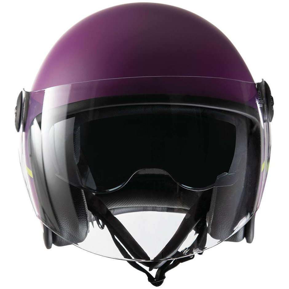 Motorcycle Jet Helmet in Tucano Urbano Fiber EL'JET 1300 Violet Yellow Line Opaque