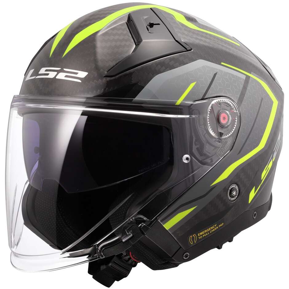 Motorcycle Jet Helmet LS2 OF603 INFINITY 2 CARBON URUS Fluo Yellow