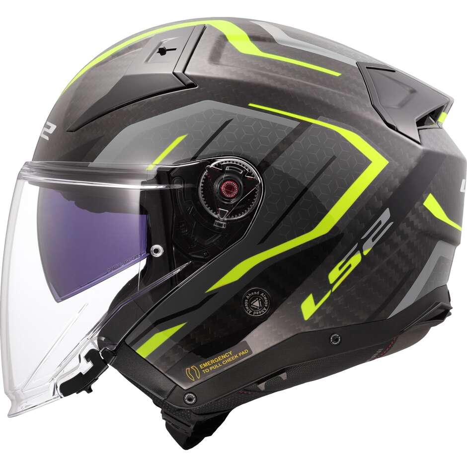 Motorcycle Jet Helmet LS2 OF603 INFINITY 2 CARBON URUS Fluo Yellow
