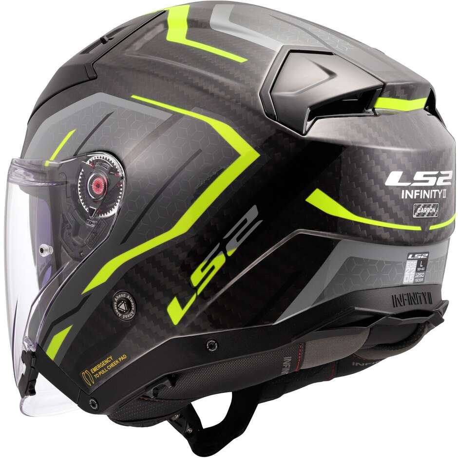 Motorcycle Jet Helmet LS2 OF603 INFINITY 2 CARBON URUS Fluo Yellow
