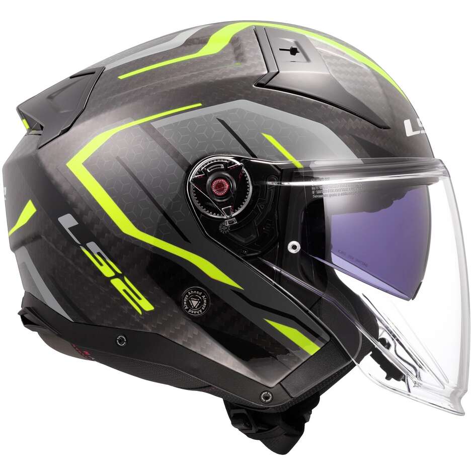 Motorcycle Jet Helmet LS2 OF603 INFINITY 2 CARBON URUS Fluo Yellow