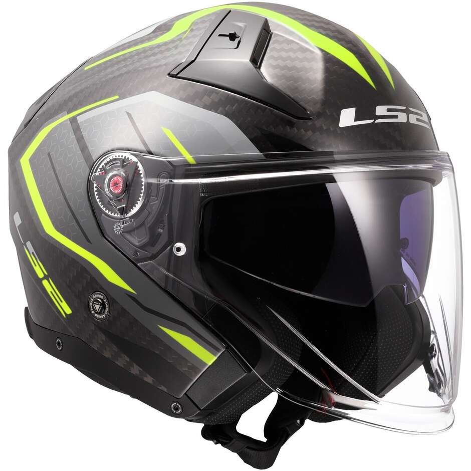 Motorcycle Jet Helmet LS2 OF603 INFINITY 2 CARBON URUS Fluo Yellow