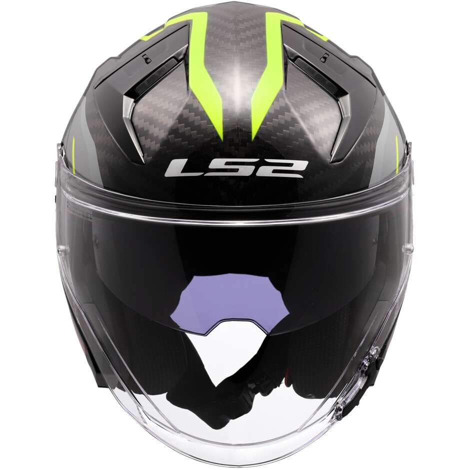 Motorcycle Jet Helmet LS2 OF603 INFINITY 2 CARBON URUS Fluo Yellow