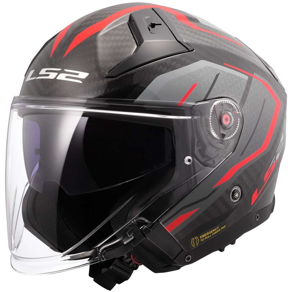 Motorcycle Jet Helmet LS2 OF603 INFINITY 2 CARBON URUS Red