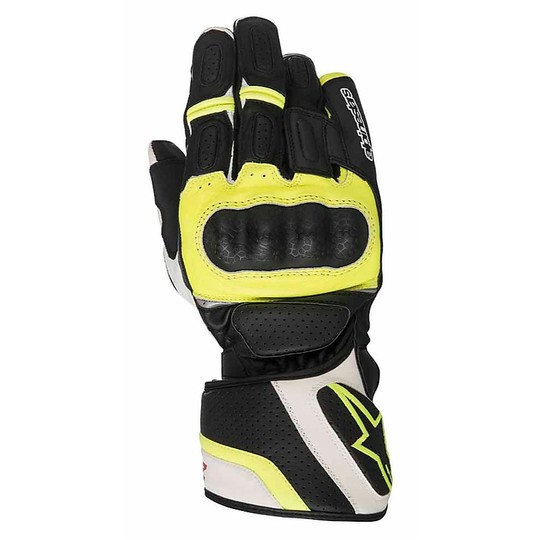 Motorcycle Leather Gloves Alpinestars Sp-Z Drystar Blacks Yellow White