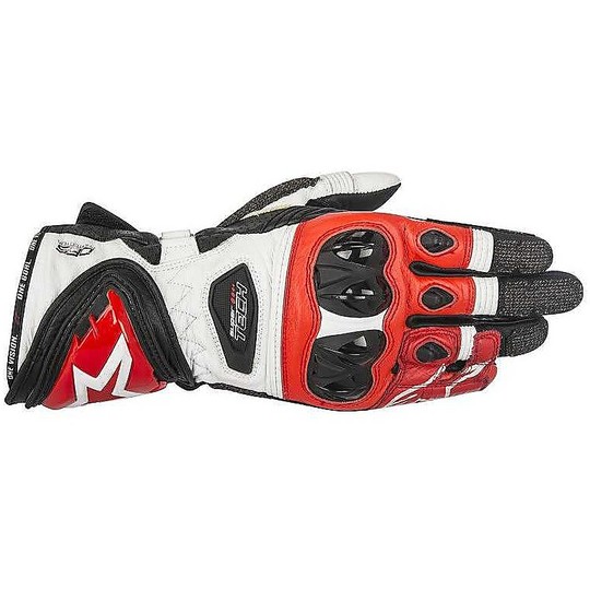 Motorcycle Leather Gloves Alpinestars Supertech Black White Red