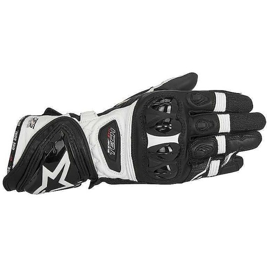 Motorcycle Leather Gloves Alpinestars Supertech Black White