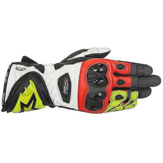 Motorcycle Leather Gloves Alpinestars Supertech Black Yellow Fluo Red