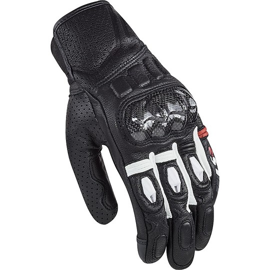 Motorcycle Leather Gloves CE Sports Ls2 SPARK White Black