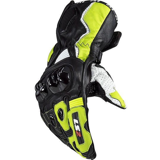 Motorcycle Leather Gloves CE Sports Ls2 SWIFT Black Yellow Fluo