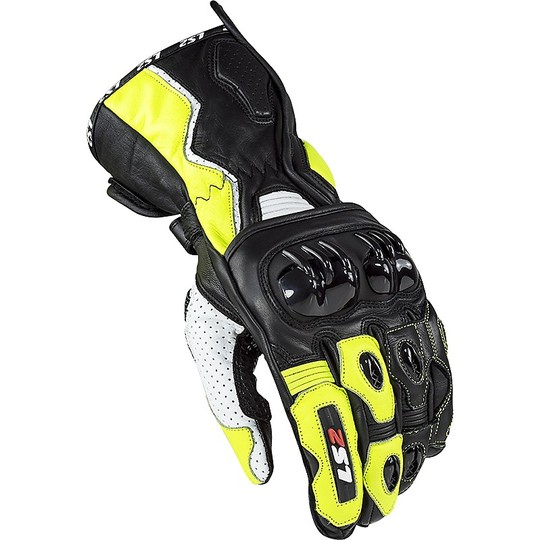 Motorcycle Leather Gloves CE Sports Ls2 SWIFT Black Yellow Fluo