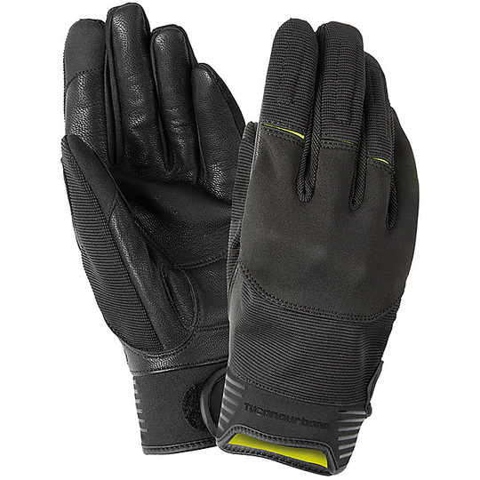 Motorcycle Leather Gloves CE Tucano Urbano 9985HU KRILL Black Fluo Yellow