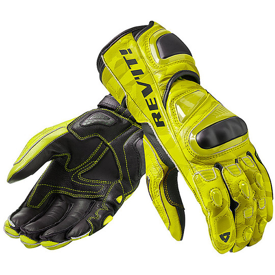 Motorcycle Leather Gloves Racing Rev'it JEREZ 3 Yellow Fluo Black