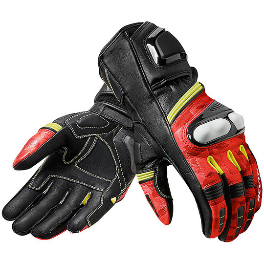 Motorcycle Leather Gloves Racing Rev'it LEAGUE Black Red
