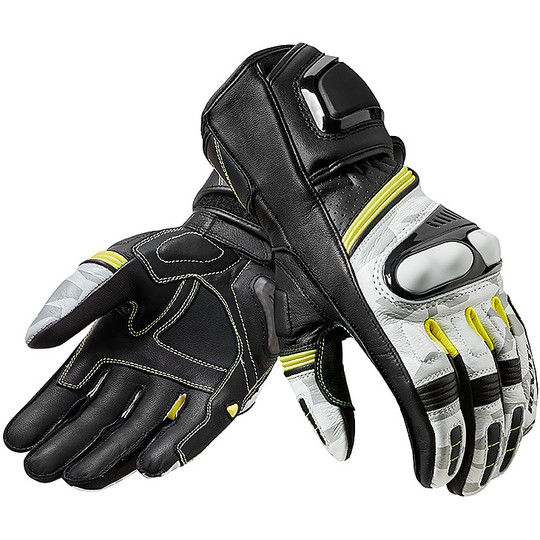 Motorcycle Leather Gloves Racing Rev'it LEAGUE Black White