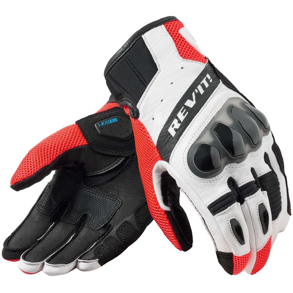 Motorcycle Leather Gloves Rev'it RITMO Black Neon Red