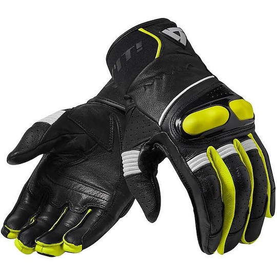 Motorcycle Leather Gloves Touring Rev'it HYPERION Black Yellow