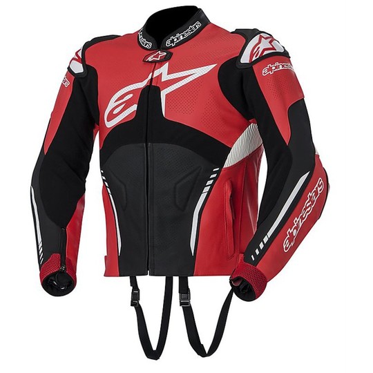 Motorcycle Leather Jacket Alpinestars ATEM LEATHER JACKET Red Black White