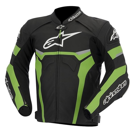 Motorcycle Leather Jacket Alpinestars CELER LEATHER JACKET Black White Green