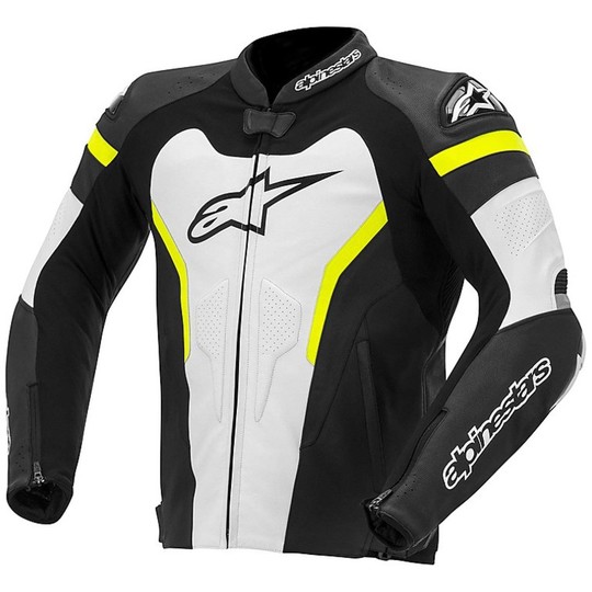 Motorcycle Leather Jacket Alpinestars GP Pro Leather Jacket Black White Fluo Yellow
