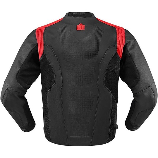 Motorcycle Leather Jacket Icon Technical Hypersport Black Red