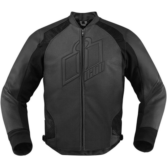 Motorcycle Leather Jacket Icon Technical Hypersport Black Stealth