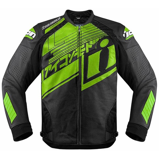 Motorcycle Leather Jacket Icon Technical Hypersport Prime Hero Black Green