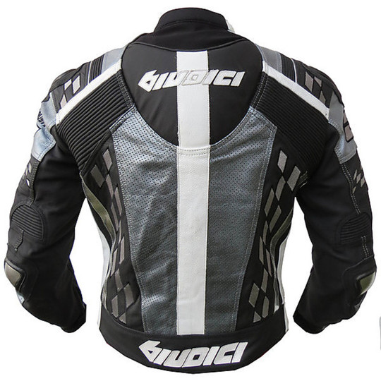 Motorcycle Leather Jacket Jacket Judges Model GP Rush Black Grey Titanium Protections