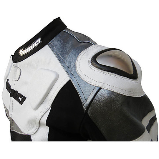 Motorcycle Leather Jacket Jacket Judges Model GP Rush Black Grey Titanium Protections