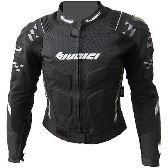 Motorcycle Leather Jacket Jacket Judges Model GP Rush Black Titanium Protections