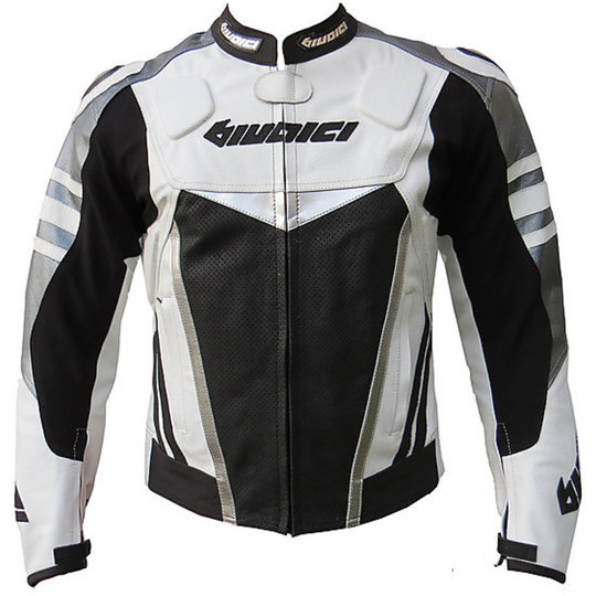 Motorcycle Leather Jacket Jacket Model Judges Gladiatory White Black With Titanium For Sale