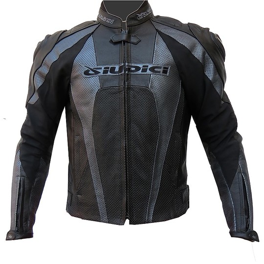 Motorcycle Leather Jacket soft Traforata Judges Rebel Black Gray
