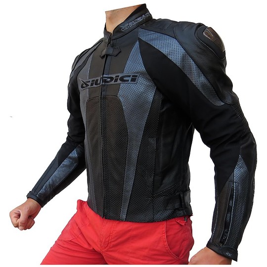 Motorcycle Leather Jacket soft Traforata Judges Rebel Black Gray