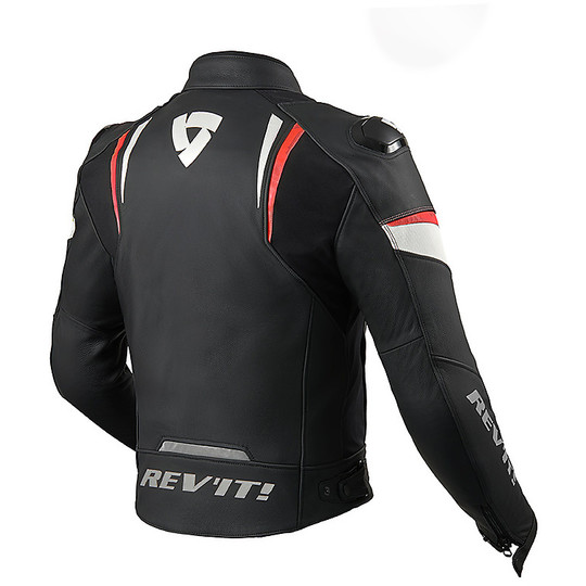 Motorcycle Leather Jacket Sport Rev'it GLIDE Black Red