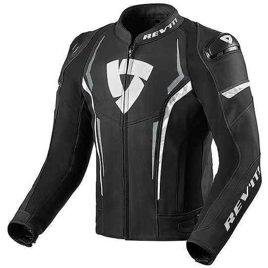Motorcycle Leather Jacket Sport Rev'it GLIDE Black White